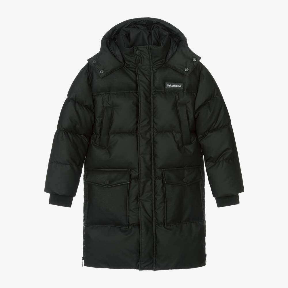 KARL LAGERFELD KIDS-Boys Hooded Black Puffer Jacket | Childrensalon Outlet