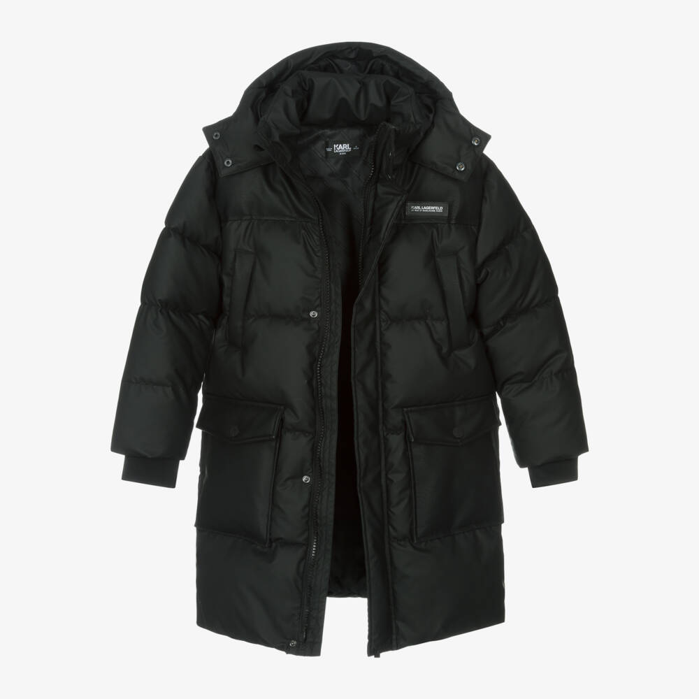 KARL LAGERFELD KIDS-Boys Hooded Black Puffer Jacket | Childrensalon Outlet