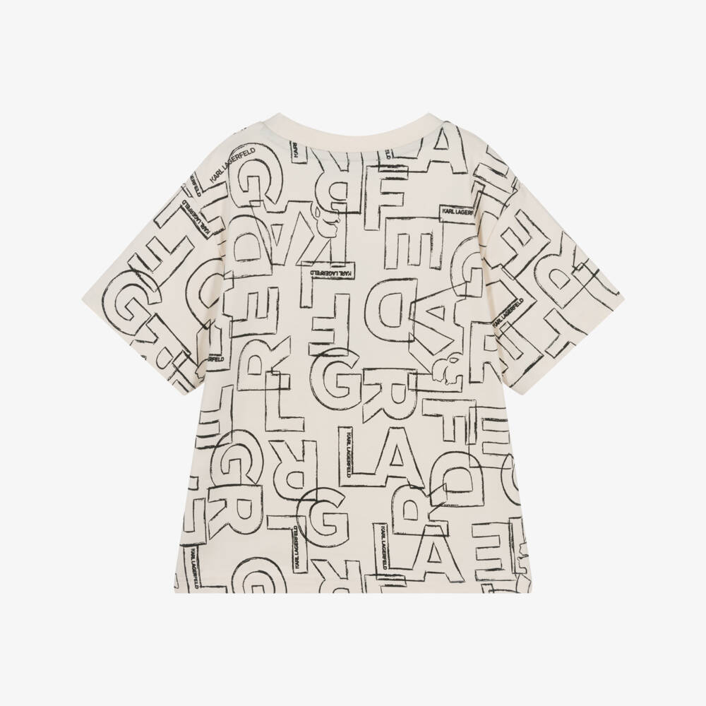 KARL LAGERFELD KIDS-Boys Ivory Cotton Logo Letters T-Shirt | Childrensalon Outlet