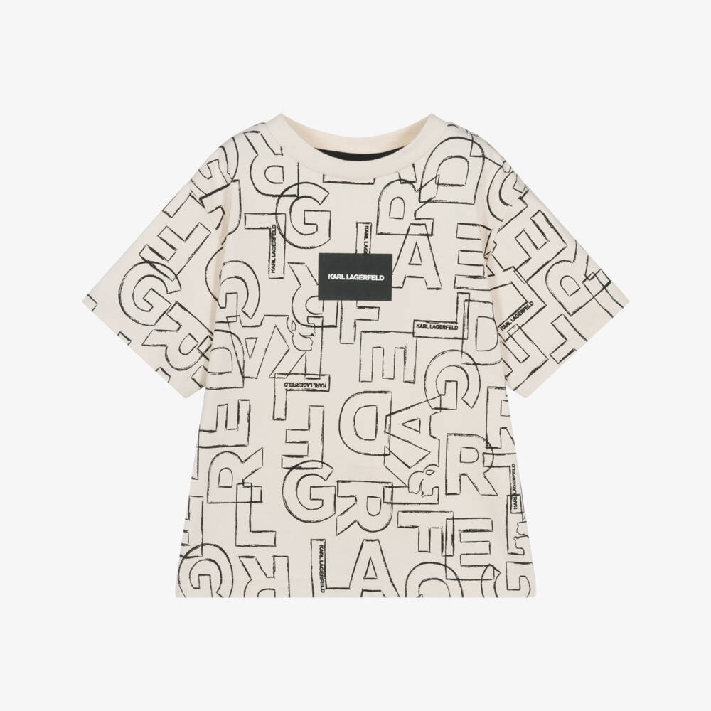 KARL LAGERFELD KIDS-Boys Ivory Cotton Logo Letters T-Shirt | Childrensalon Outlet