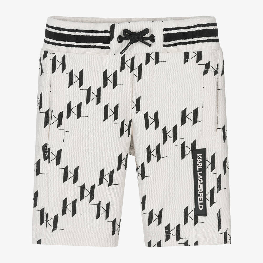 KARL LAGERFELD KIDS-Boys Ivory Monogram Jersey Shorts | Childrensalon Outlet
