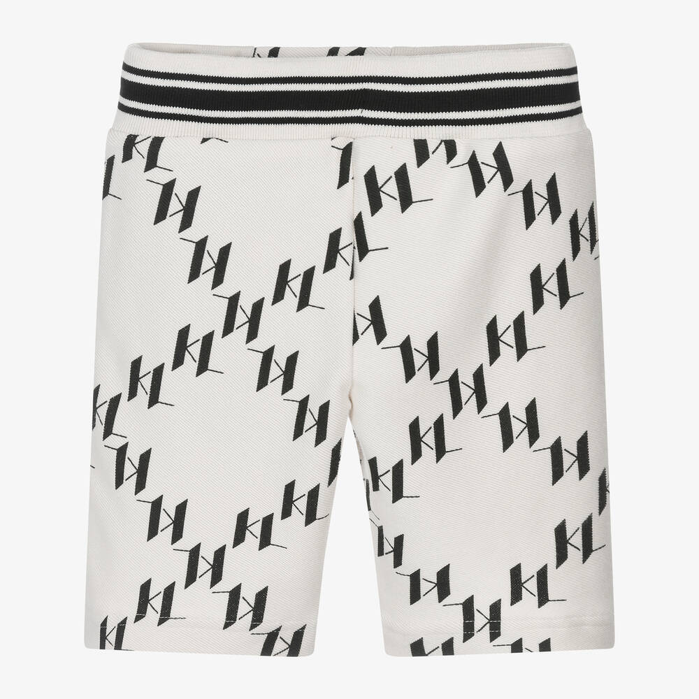 KARL LAGERFELD KIDS-شورت بطبعة مونوغرام قطن لون عاجي للأولاد | Childrensalon Outlet