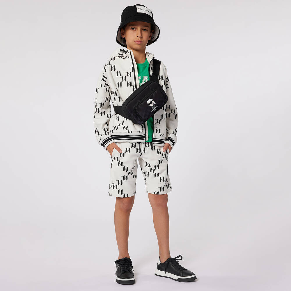 KARL LAGERFELD KIDS-شورت بطبعة مونوغرام قطن لون عاجي للأولاد | Childrensalon Outlet
