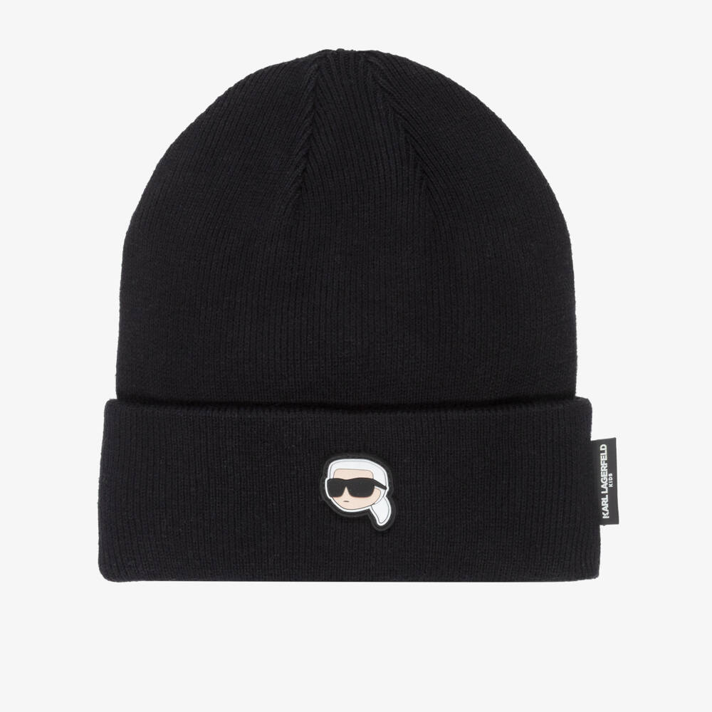 KARL LAGERFELD KIDS-Boys Karl Ikonik Black Cotton Beanie Hat | Childrensalon Outlet
