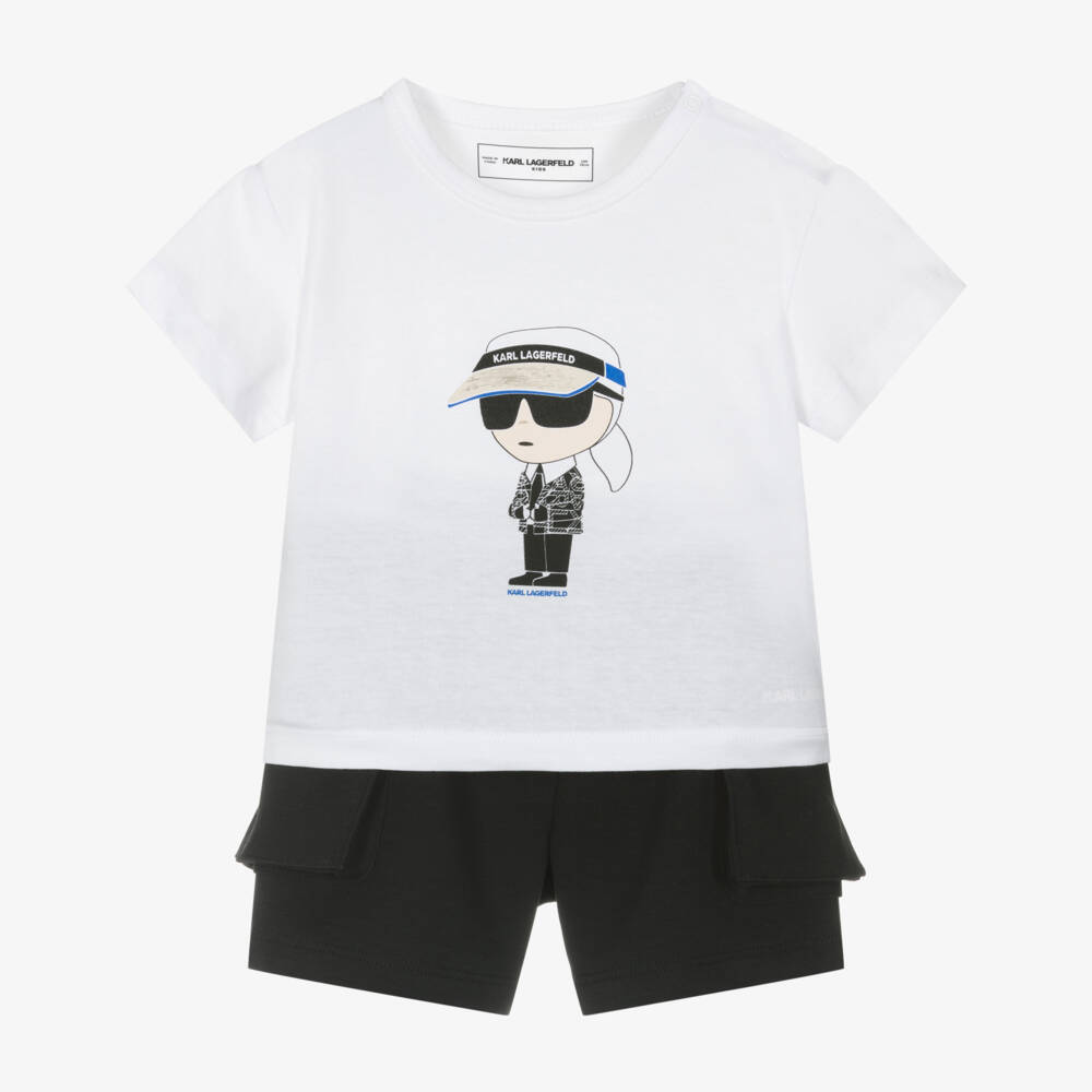 KARL LAGERFELD KIDS-Boys Monochrome Graphic Shorts Ensemble | Childrensalon Outlet
