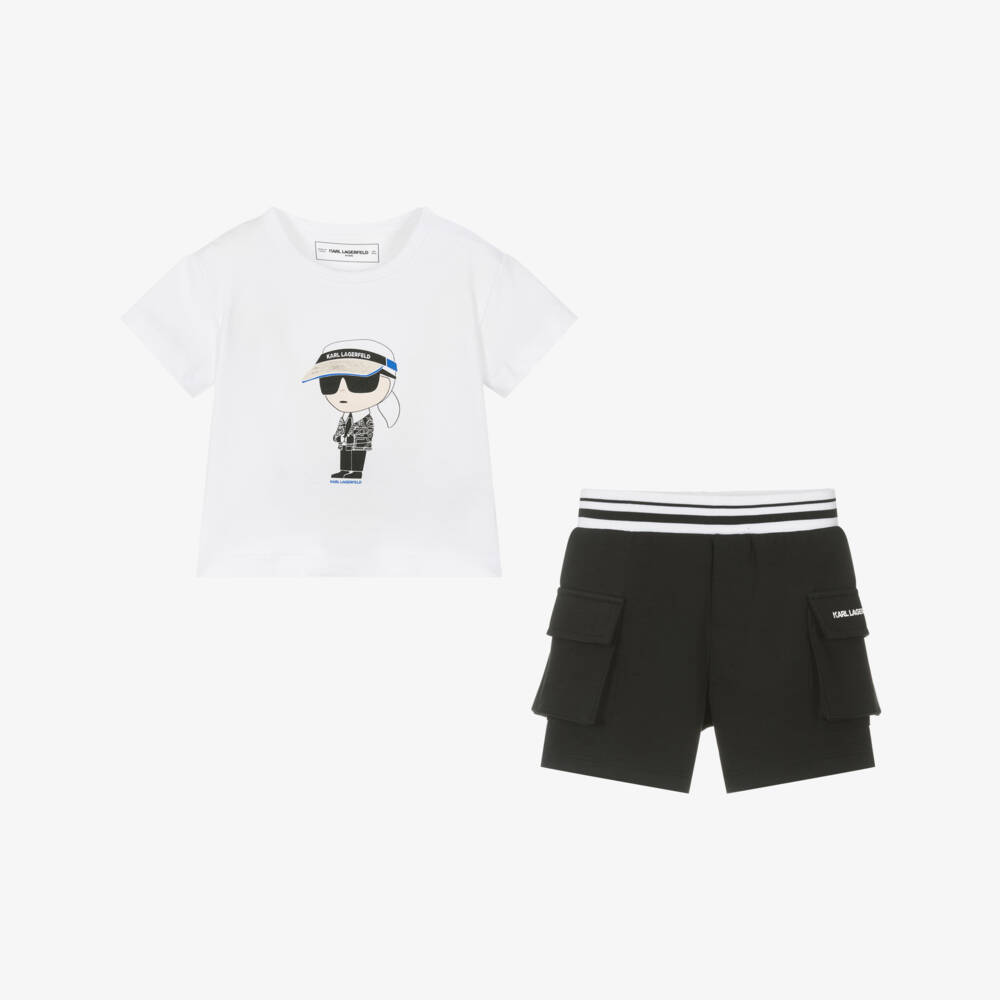 KARL LAGERFELD KIDS-Boys Monochrome Graphic Shorts Ensemble | Childrensalon Outlet