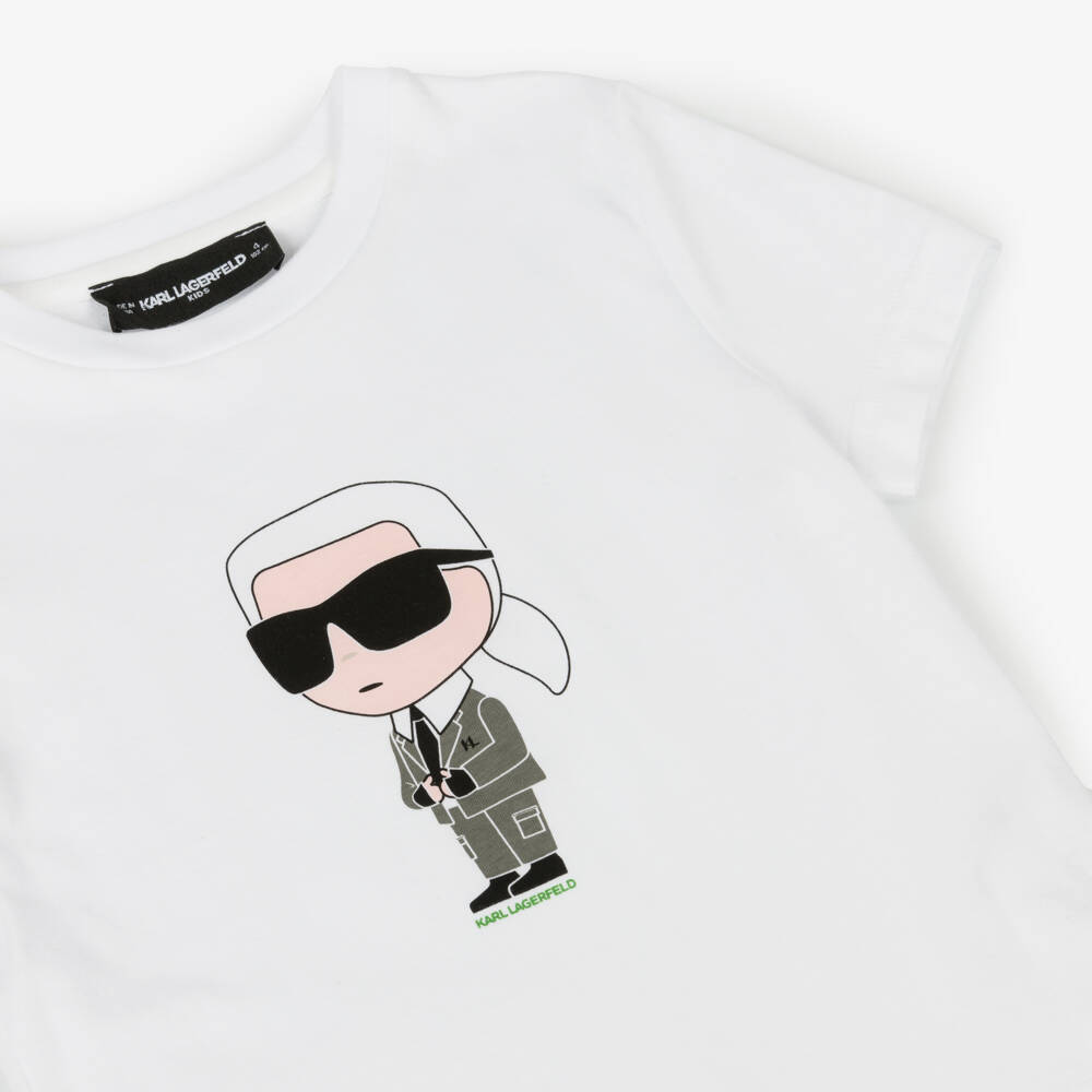 KARL LAGERFELD KIDS-Легендарная белая органическая футболка для мальчиков | Childrensalon Outlet