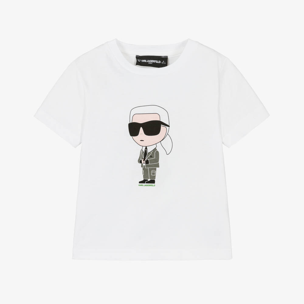 KARL LAGERFELD KIDS-تيشيرت أبيض عضوي أيقوني للأولاد | Childrensalon Outlet