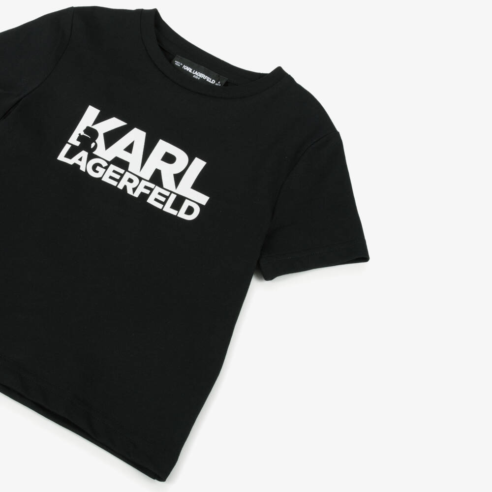 KARL LAGERFELD KIDS-Мягкая трикотажная черная футболка для мальчиков | Childrensalon Outlet