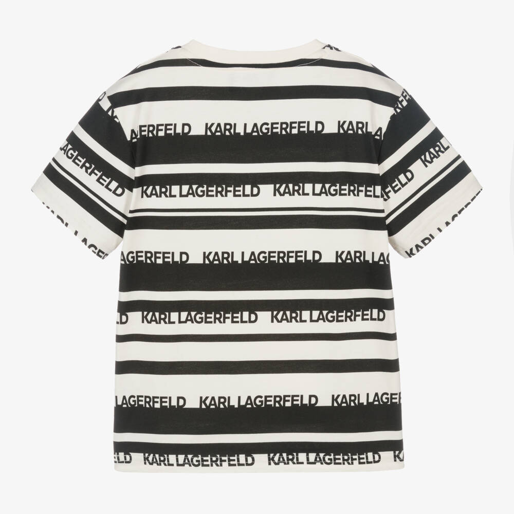 KARL LAGERFELD KIDS-Boys Striped Ivory & Black Tee | Childrensalon Outlet