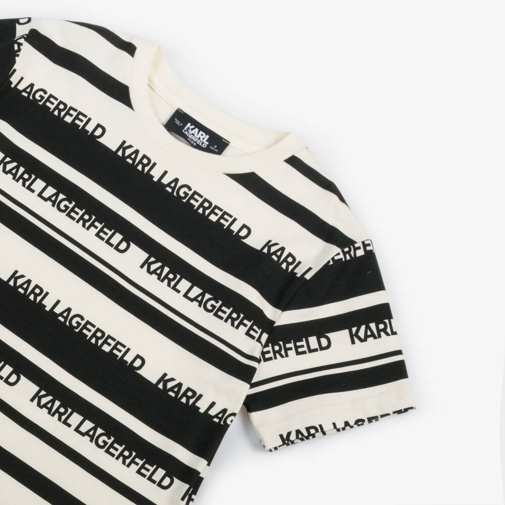 KARL LAGERFELD KIDS-Boys Striped Ivory & Black Tee | Childrensalon Outlet