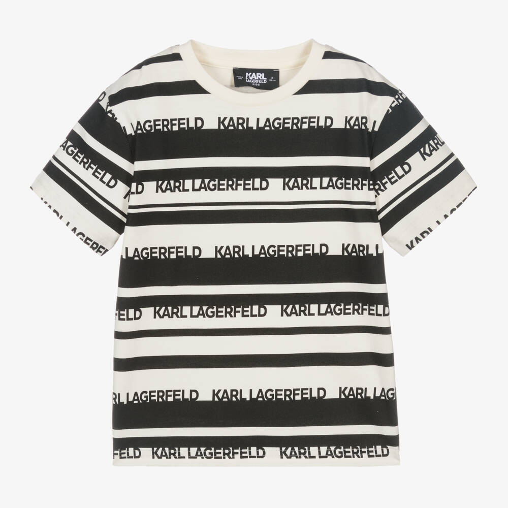 KARL LAGERFELD KIDS-تيشيرت مخطط عاجي وأسود للأولاد | Childrensalon Outlet