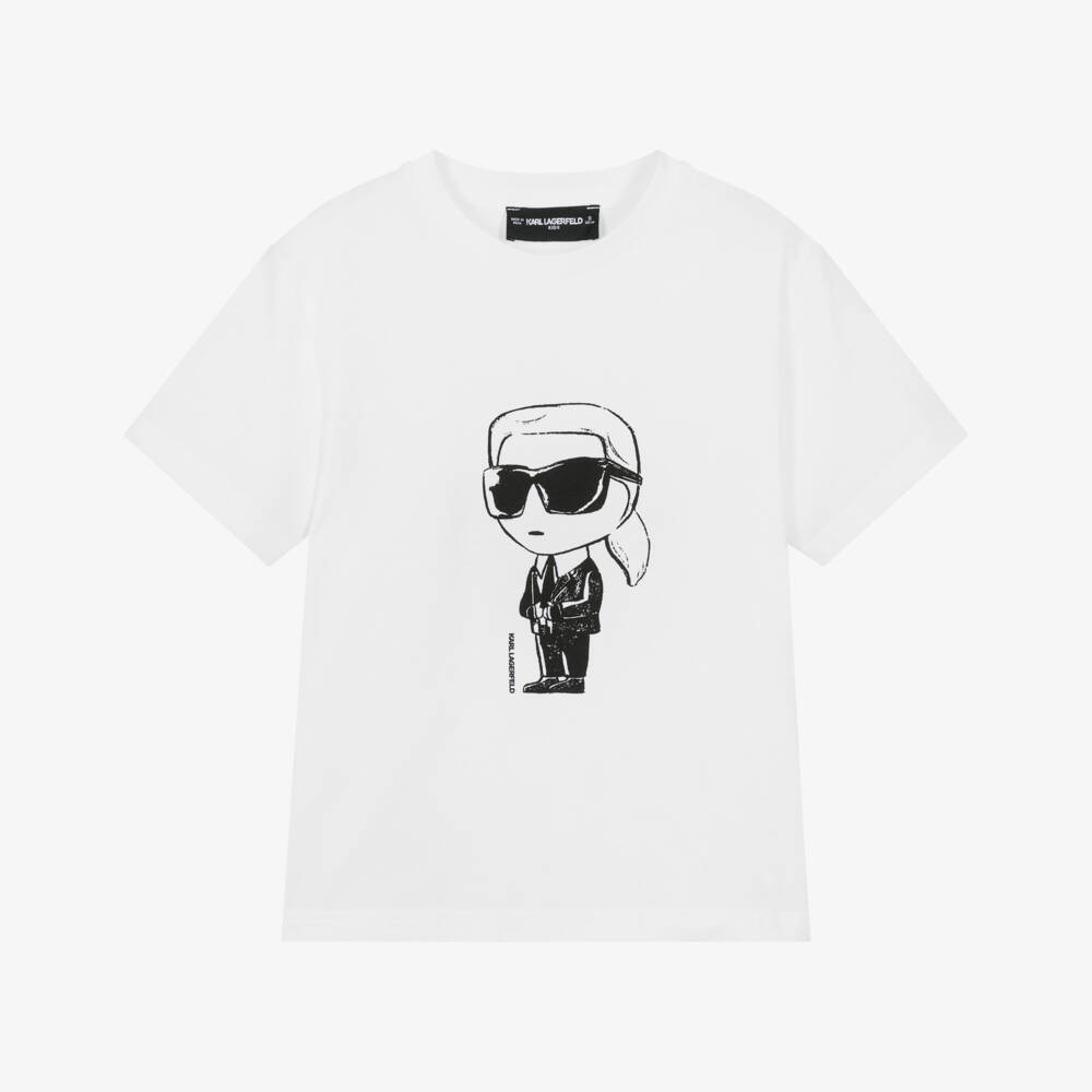 KARL LAGERFELD KIDS-Белая хлопковая футболка с графикой для мальчиков | Childrensalon Outlet