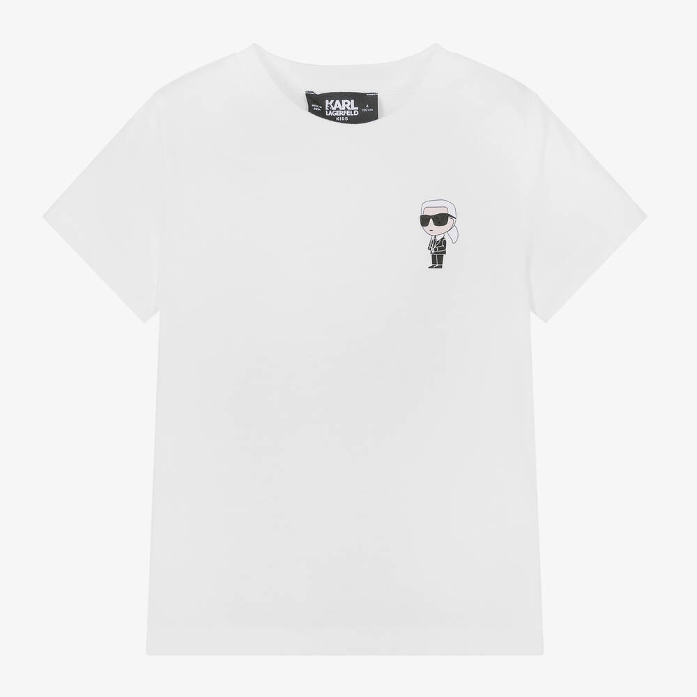 Boys White Cotton Karl Ikonik T-Shirt