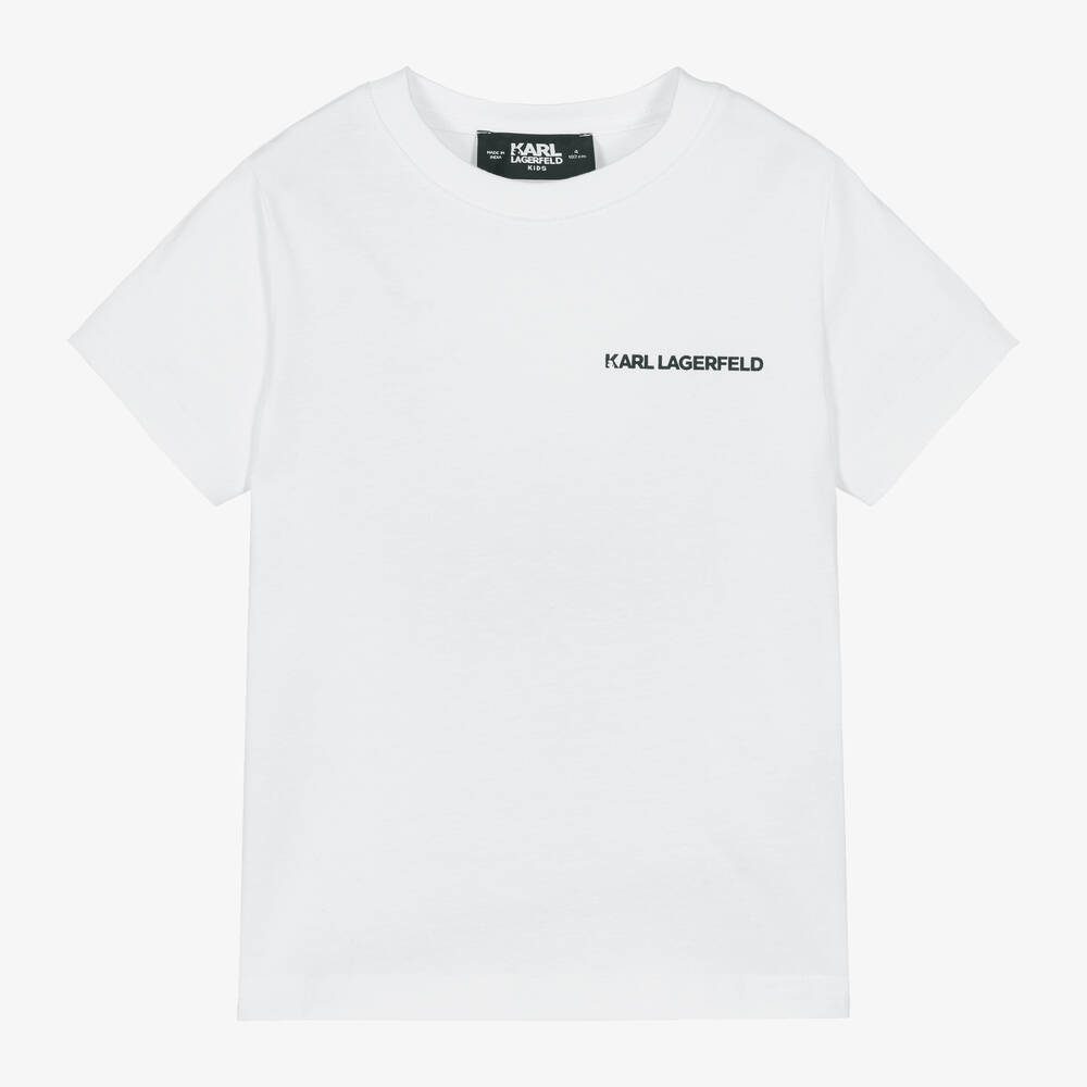 Boys White Cotton Karl Ikonik T-Shirt