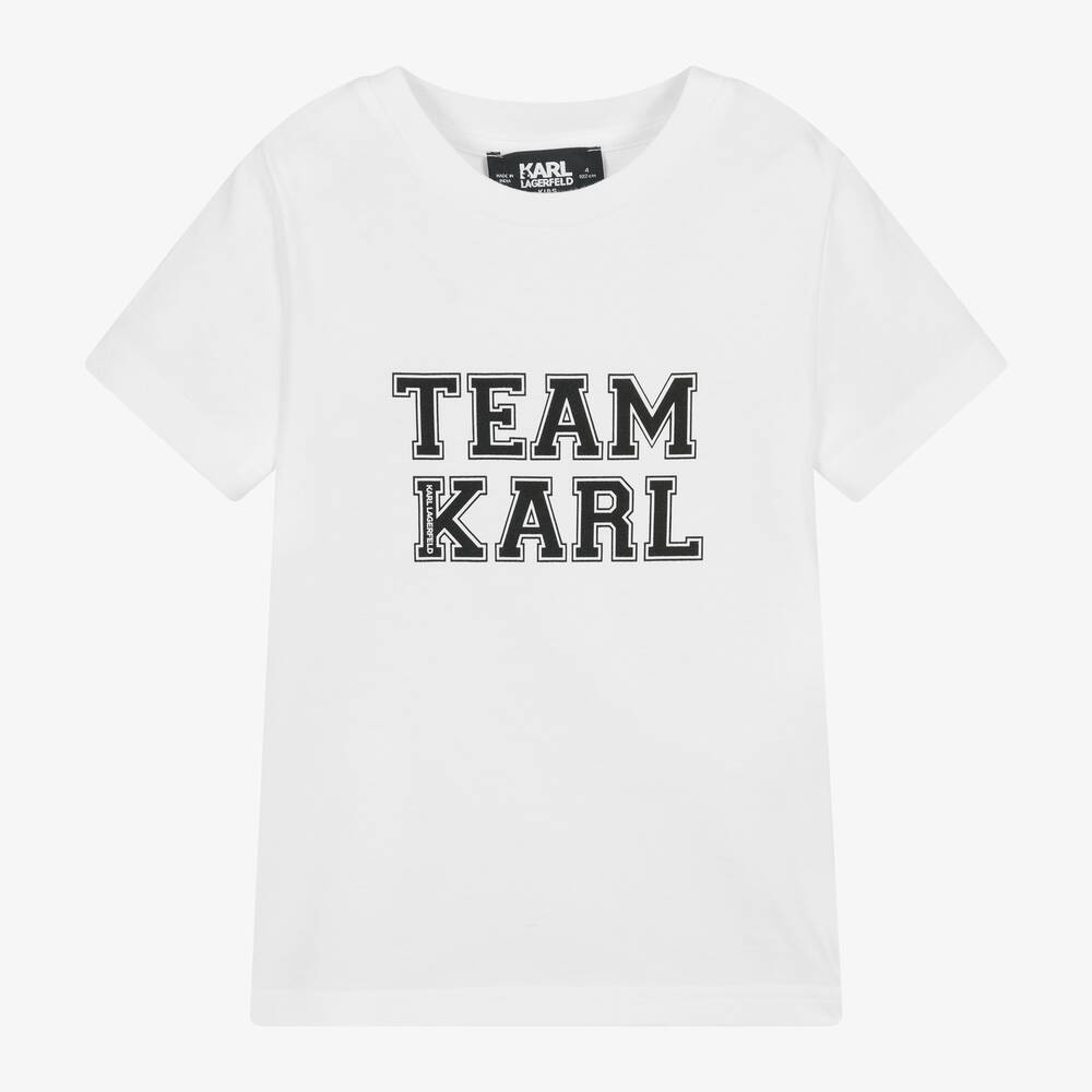 KARL LAGERFELD KIDS-Boys White Cotton Team Karl T-Shirt | Childrensalon Outlet