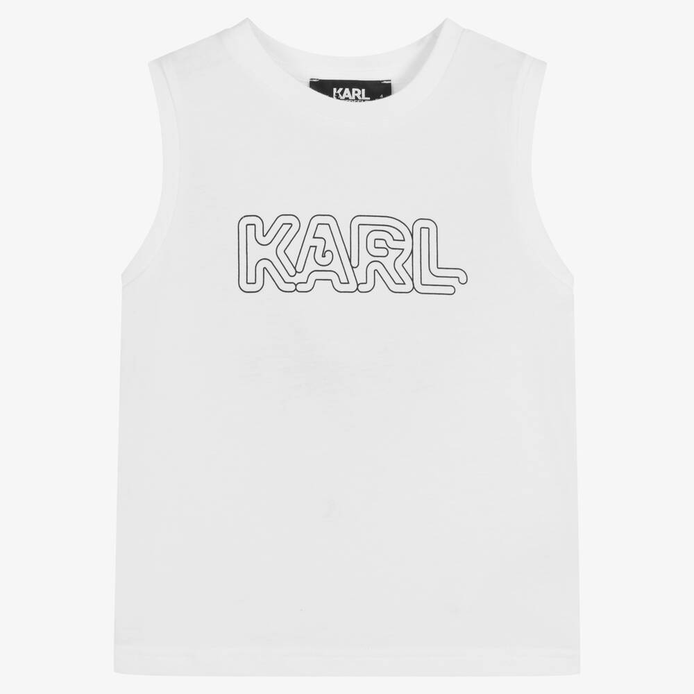 KARL LAGERFELD KIDS - Boys White Logo Print Tank Top | Childrensalon