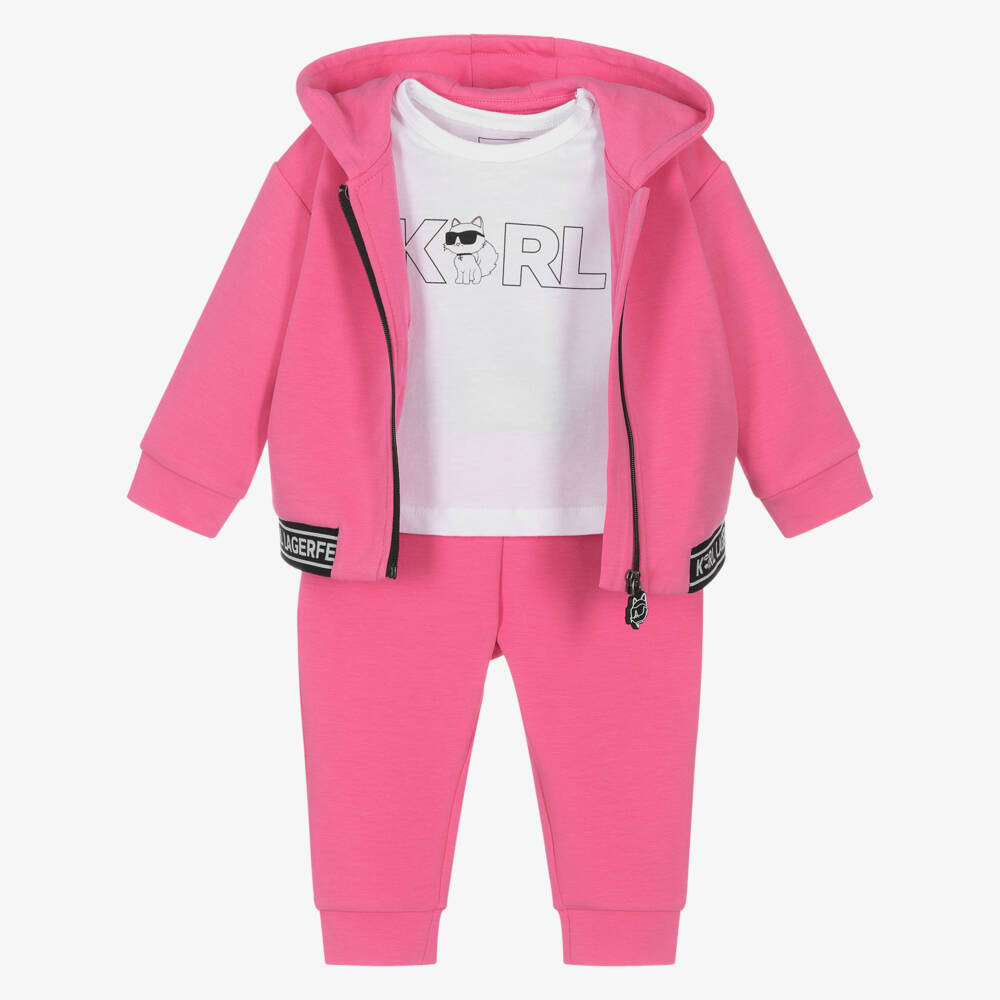 KARL LAGERFELD KIDS-Bright Pink Cotton Logo Tracksuit & Top Set | Childrensalon Outlet