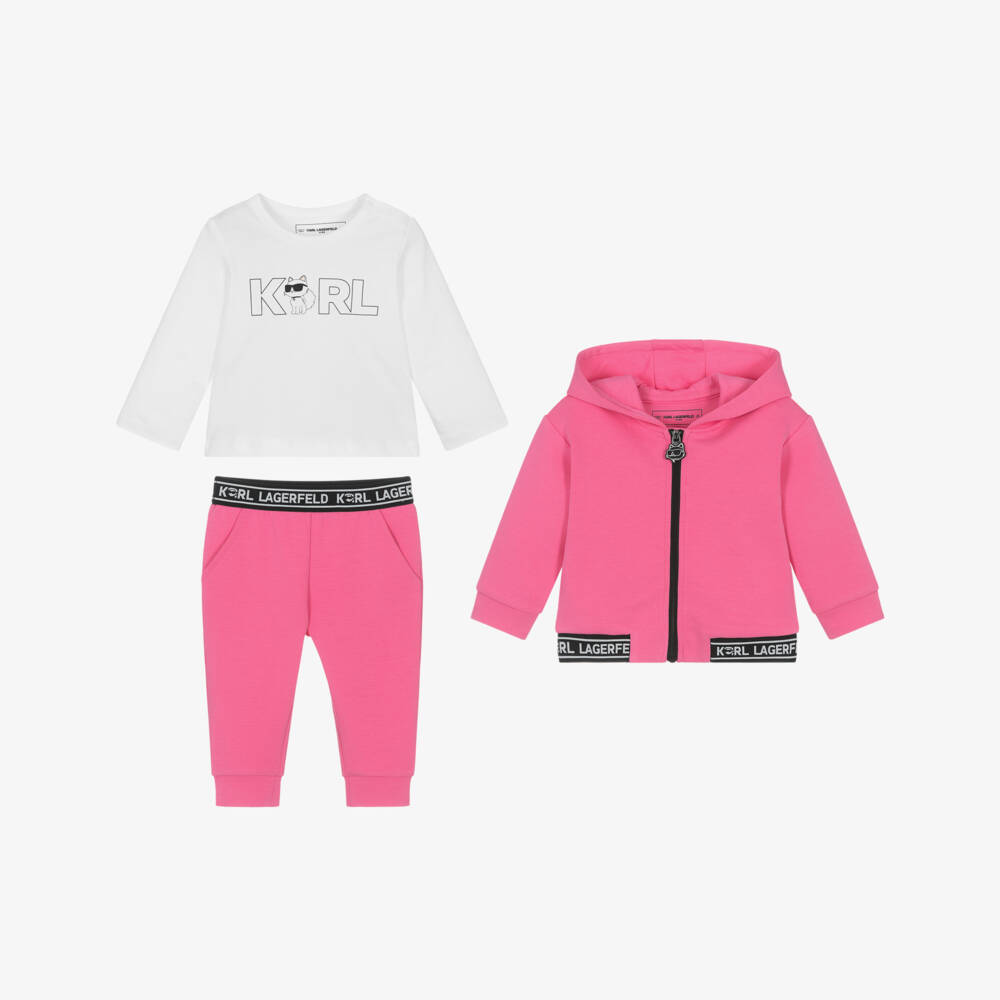 KARL LAGERFELD KIDS-Bright Pink Cotton Logo Tracksuit & Top Set | Childrensalon Outlet