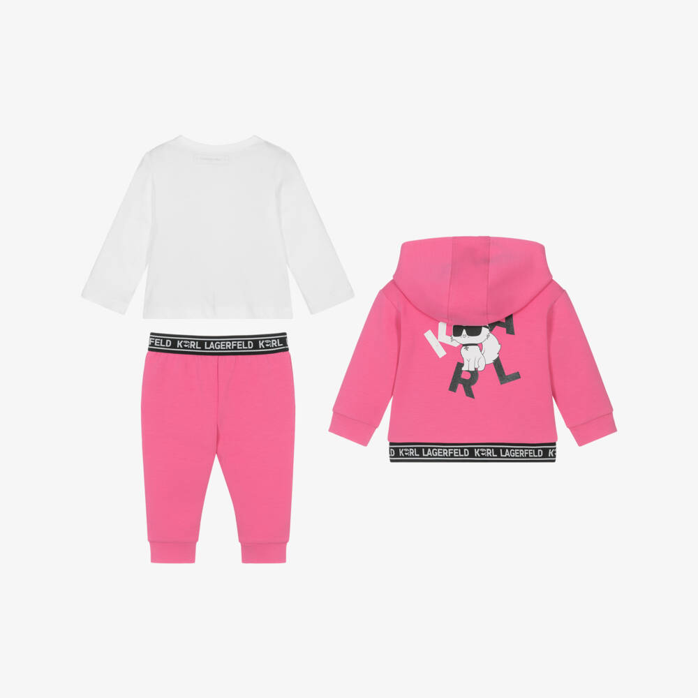 KARL LAGERFELD KIDS-Bright Pink Cotton Logo Tracksuit & Top Set | Childrensalon Outlet