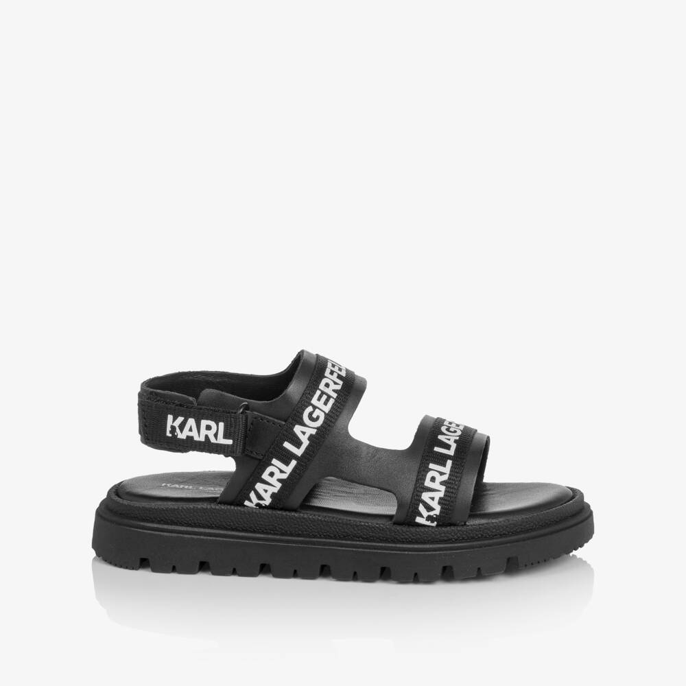 KARL LAGERFELD KIDS-Chunky Black Leather Sandals | Childrensalon Outlet