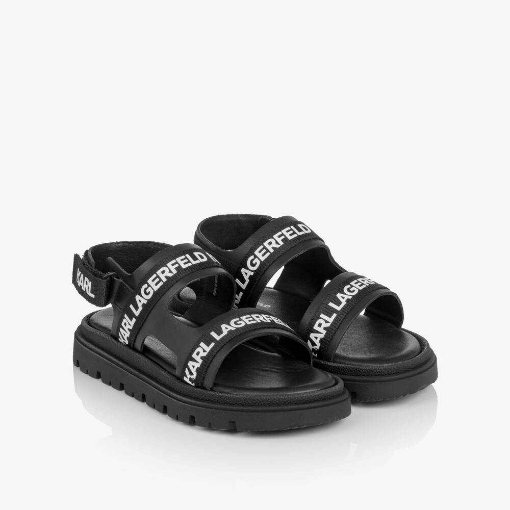 KARL LAGERFELD KIDS-Chunky Black Leather Sandals | Childrensalon Outlet