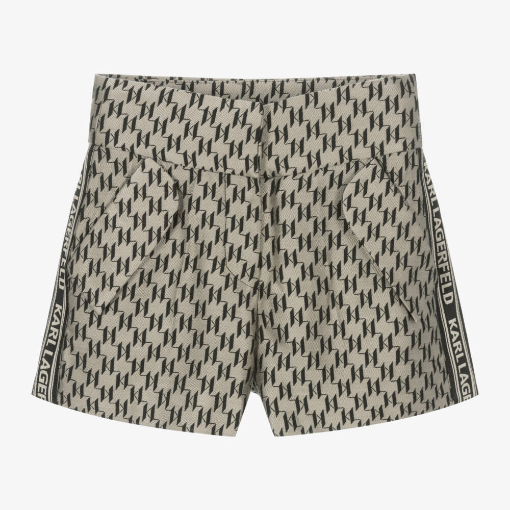 KARL LAGERFELD KIDS-Girls Beige Monogram Patterned Shorts | Childrensalon Outlet