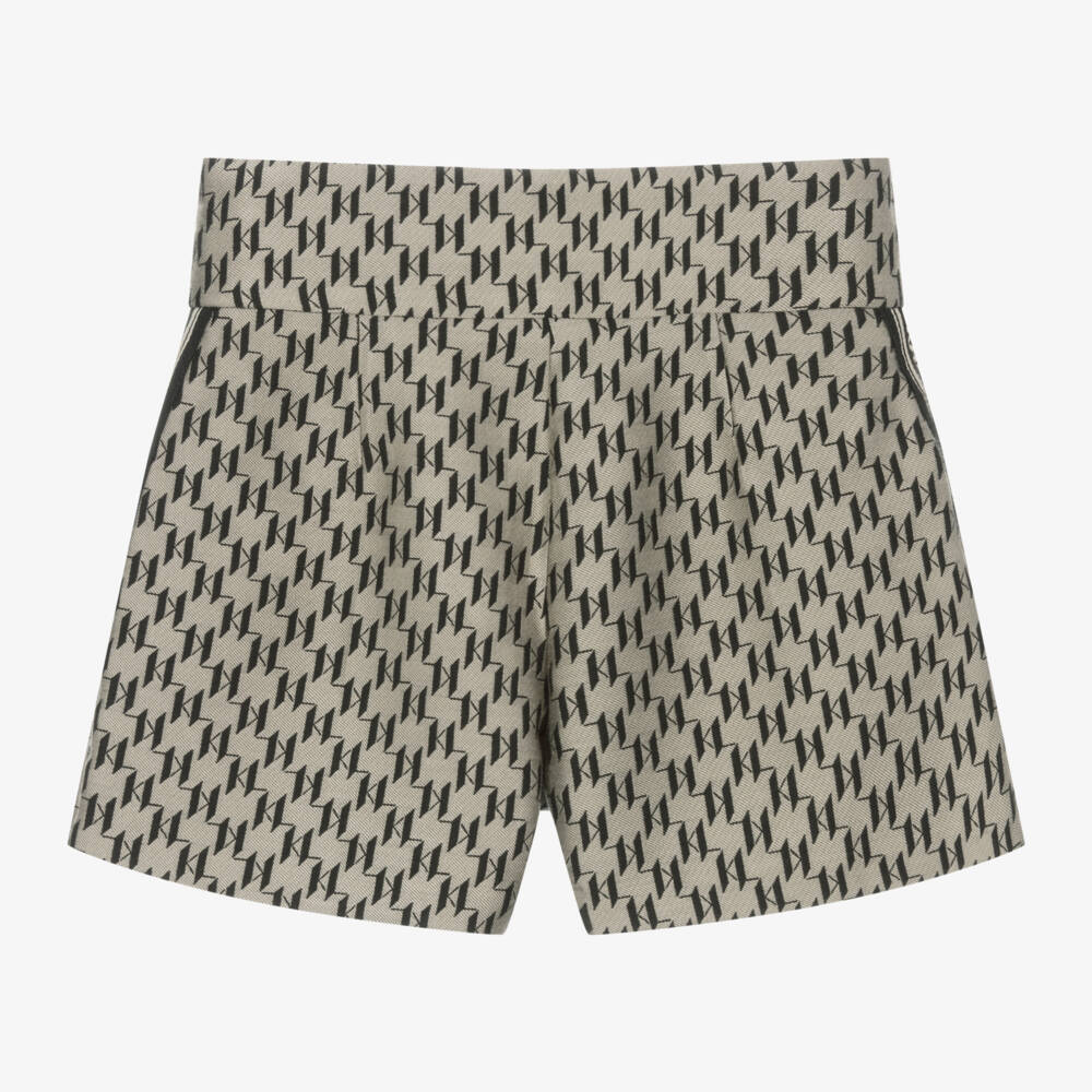 KARL LAGERFELD KIDS-Girls Beige Monogram Patterned Shorts | Childrensalon Outlet