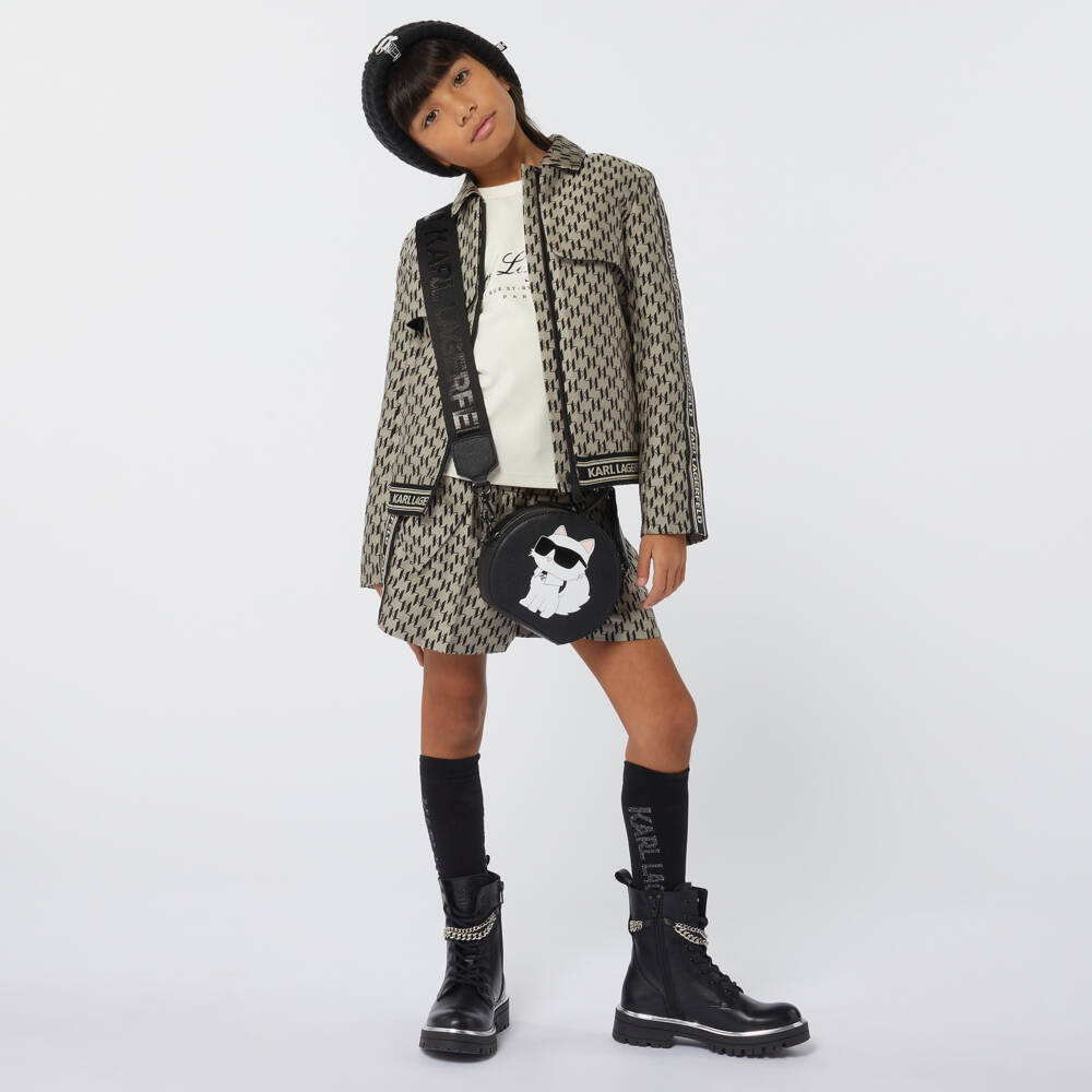 KARL LAGERFELD KIDS-Girls Beige Monogrammed Jacket | Childrensalon Outlet