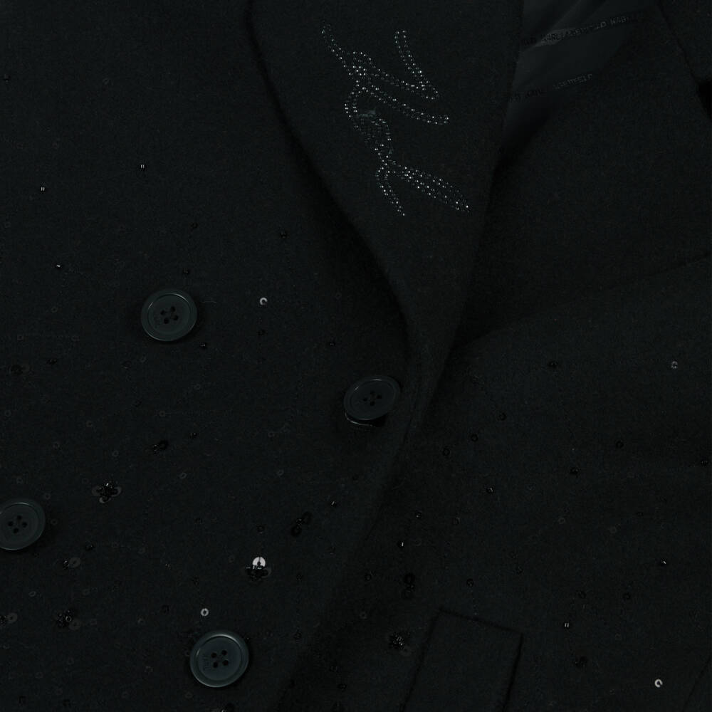 KARL LAGERFELD KIDS-Girls Black Beaded & Sequinned Wool-Blend Coat | Childrensalon Outlet