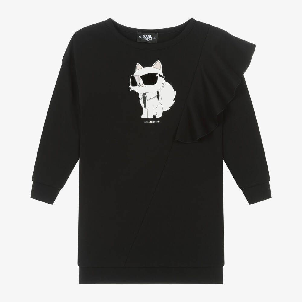 KARL LAGERFELD KIDS-فستان سويتشيرت شوبيت قطن لون أسود للبنات | Childrensalon Outlet