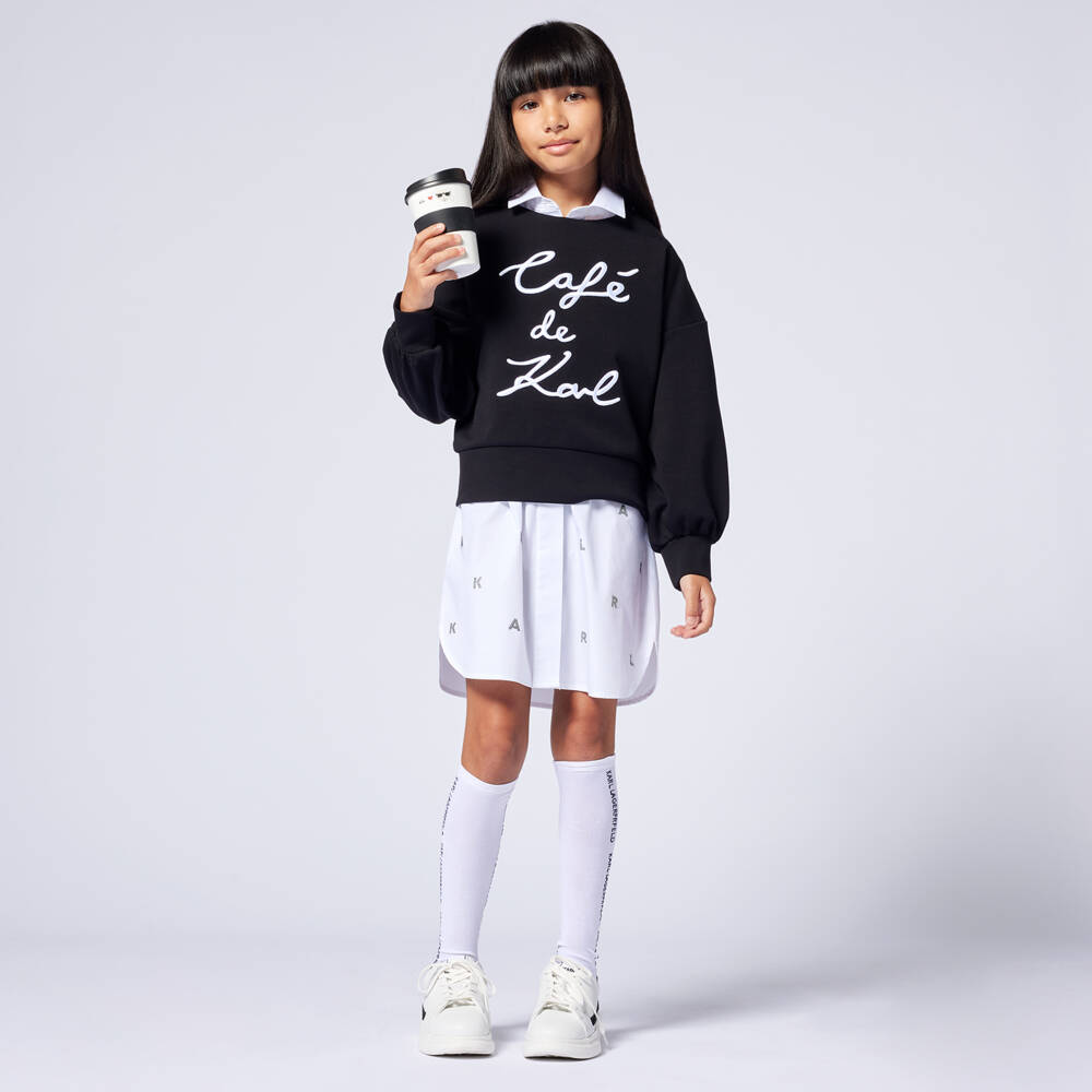 KARL LAGERFELD KIDS-Girls Black Cotton Blend Sweater | Childrensalon Outlet