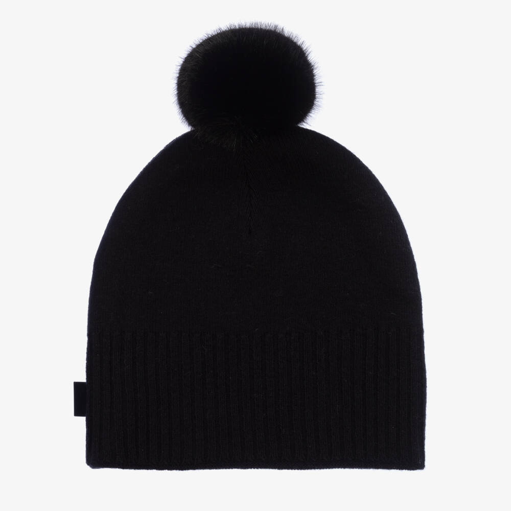 KARL LAGERFELD KIDS-Girls Black Cotton-Cashmere Knit Hat | Childrensalon Outlet