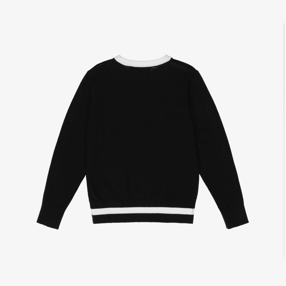 KARL LAGERFELD KIDS-Girls Black Cotton & Cashmere Knit Logo Sweater | Childrensalon Outlet