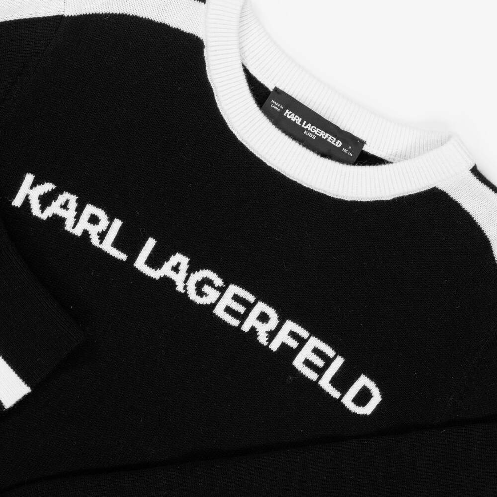 KARL LAGERFELD KIDS-Girls Black Cotton & Cashmere Knit Logo Sweater | Childrensalon Outlet