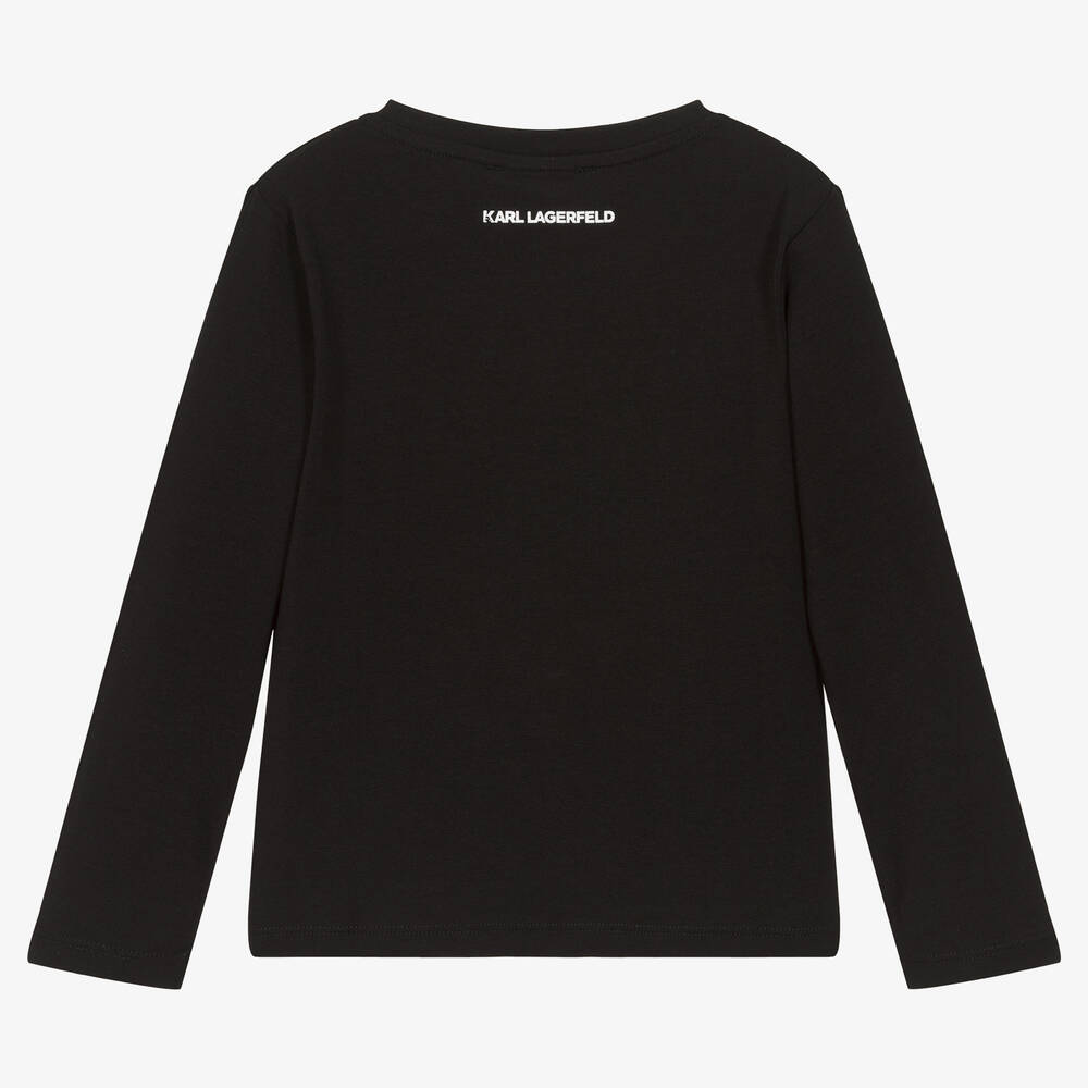 KARL LAGERFELD KIDS-Girls Black Cotton Karl & Choupette Top | Childrensalon Outlet