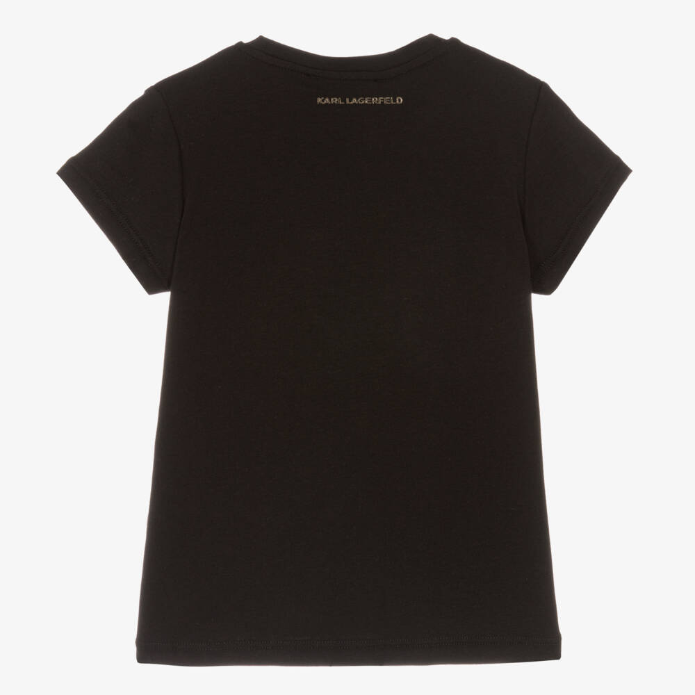 KARL LAGERFELD KIDS-Girls Black Cotton Logo Tee | Childrensalon Outlet