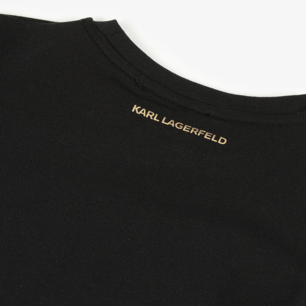 KARL LAGERFELD KIDS-Girls Black Cotton Logo Tee | Childrensalon Outlet
