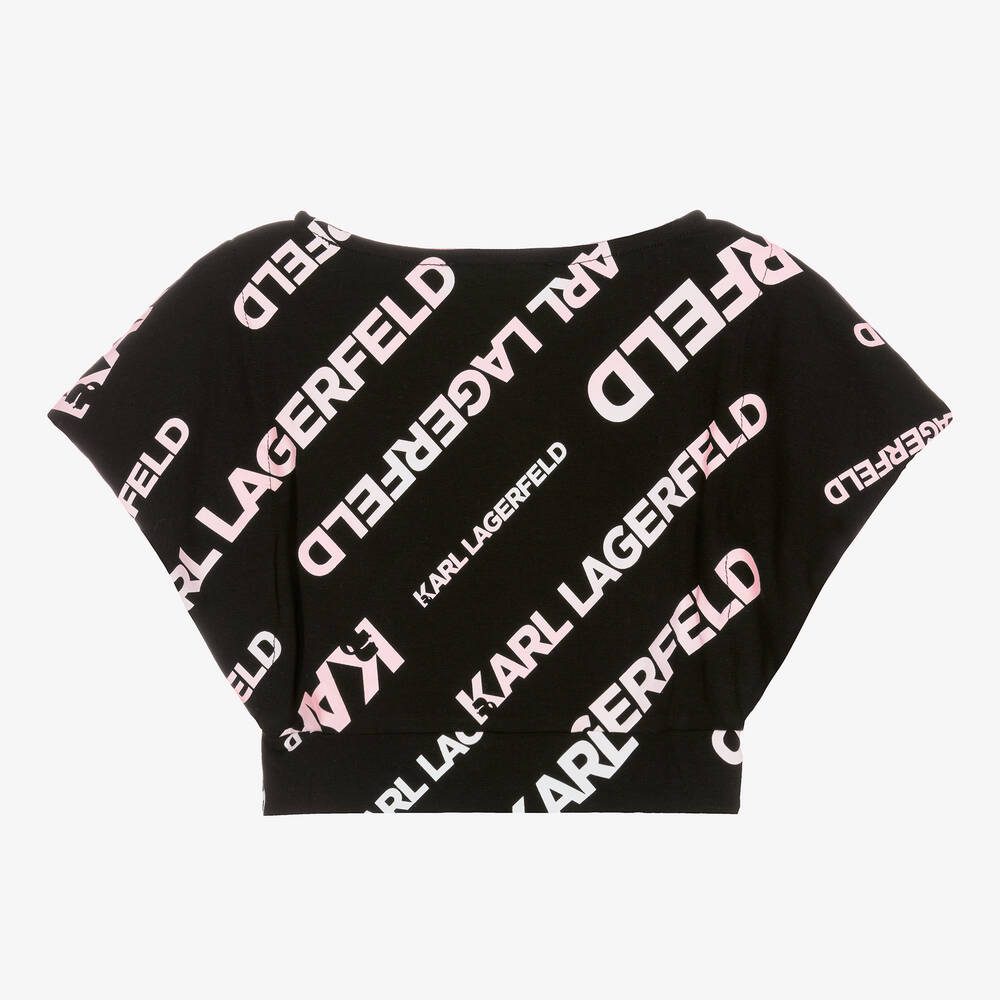 KARL LAGERFELD KIDS-Girls Black Cotton T-Shirt | Childrensalon Outlet