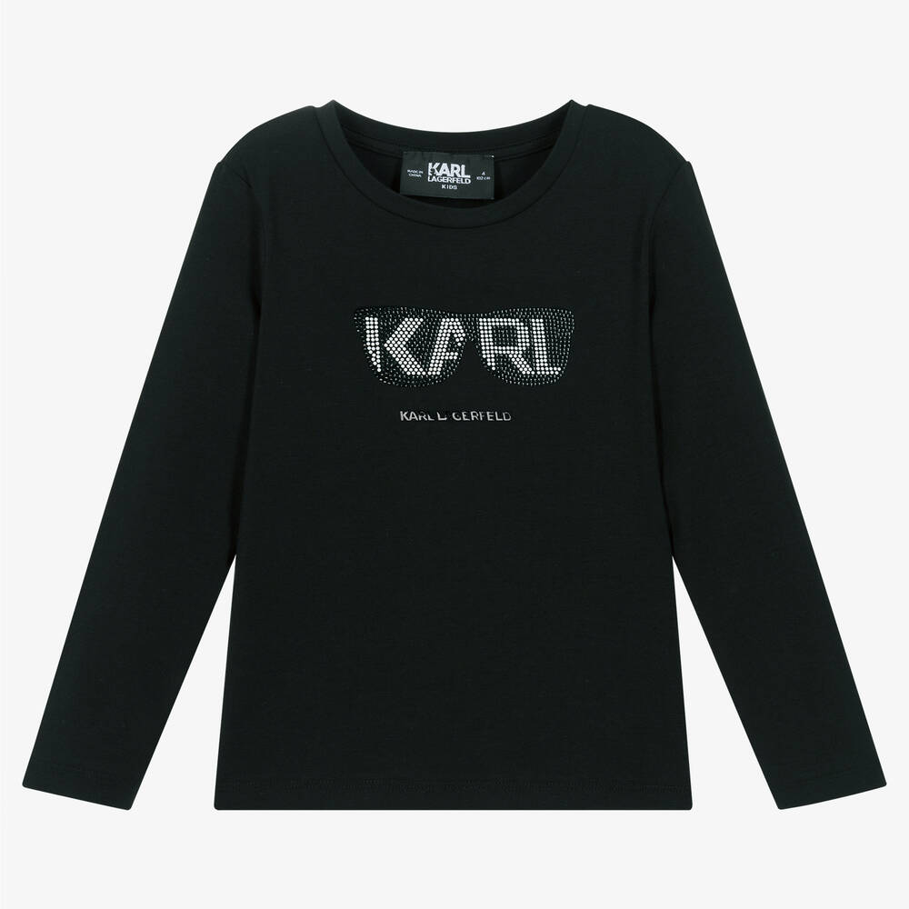 KARL LAGERFELD KIDS - توب قطن عضوي جيرسي لون أسود للبنات | Childrensalon