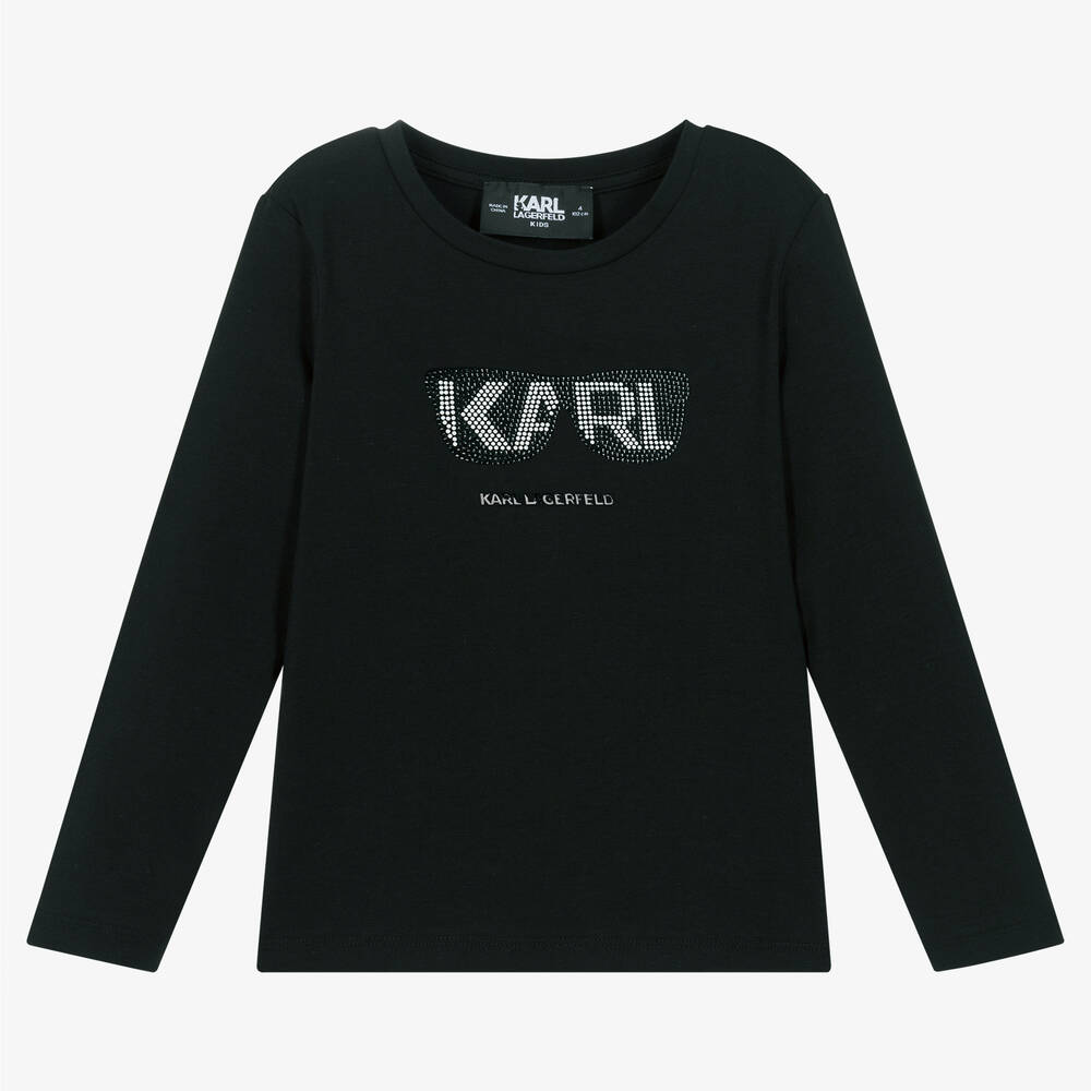 KARL LAGERFELD KIDS-Girls Black Cotton Top | Childrensalon Outlet
