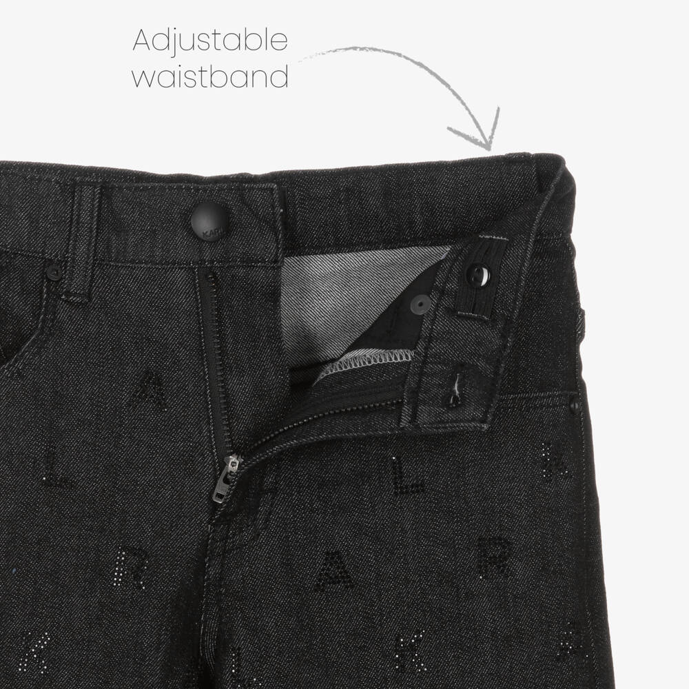 KARL LAGERFELD KIDS-بنطلون جينز أسود لامع للبنات | Childrensalon Outlet