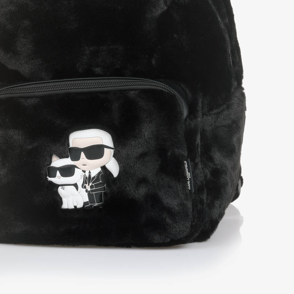 KARL LAGERFELD KIDS-Girls Black Faux Fur Backpack (32cm) | Childrensalon Outlet