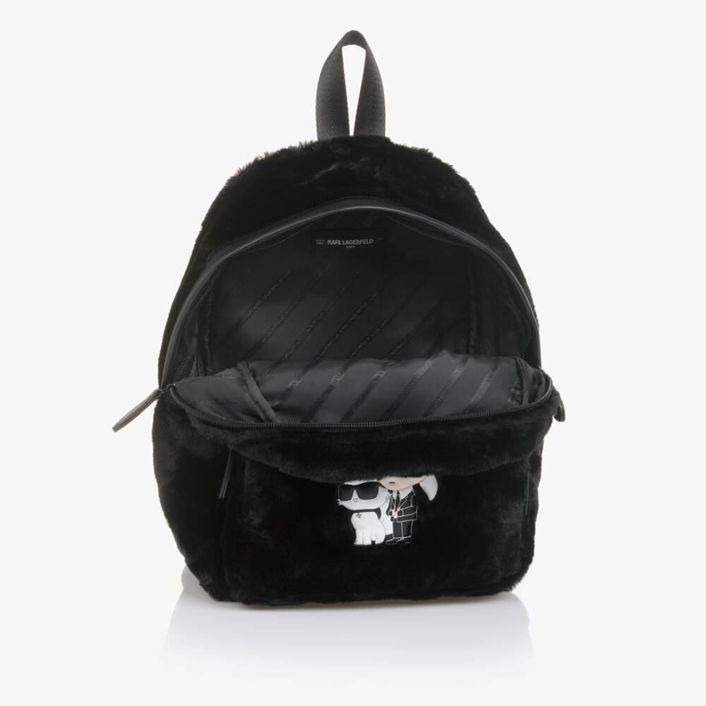 KARL LAGERFELD KIDS-Girls Black Faux Fur Backpack (32cm) | Childrensalon Outlet