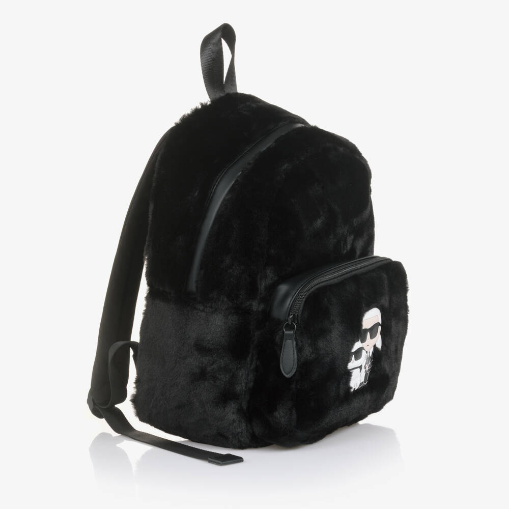 KARL LAGERFELD KIDS-Girls Black Faux Fur Backpack (32cm) | Childrensalon Outlet