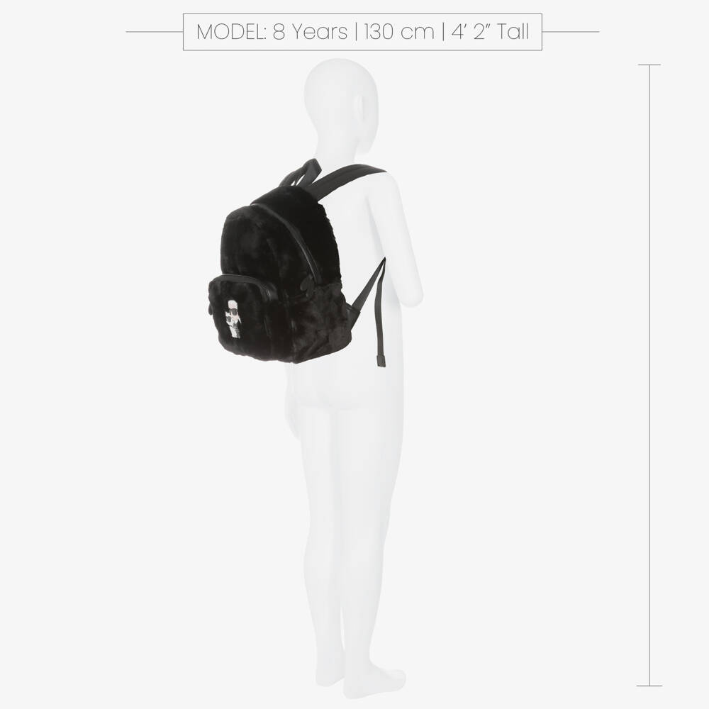 KARL LAGERFELD KIDS-Girls Black Faux Fur Backpack (32cm) | Childrensalon Outlet