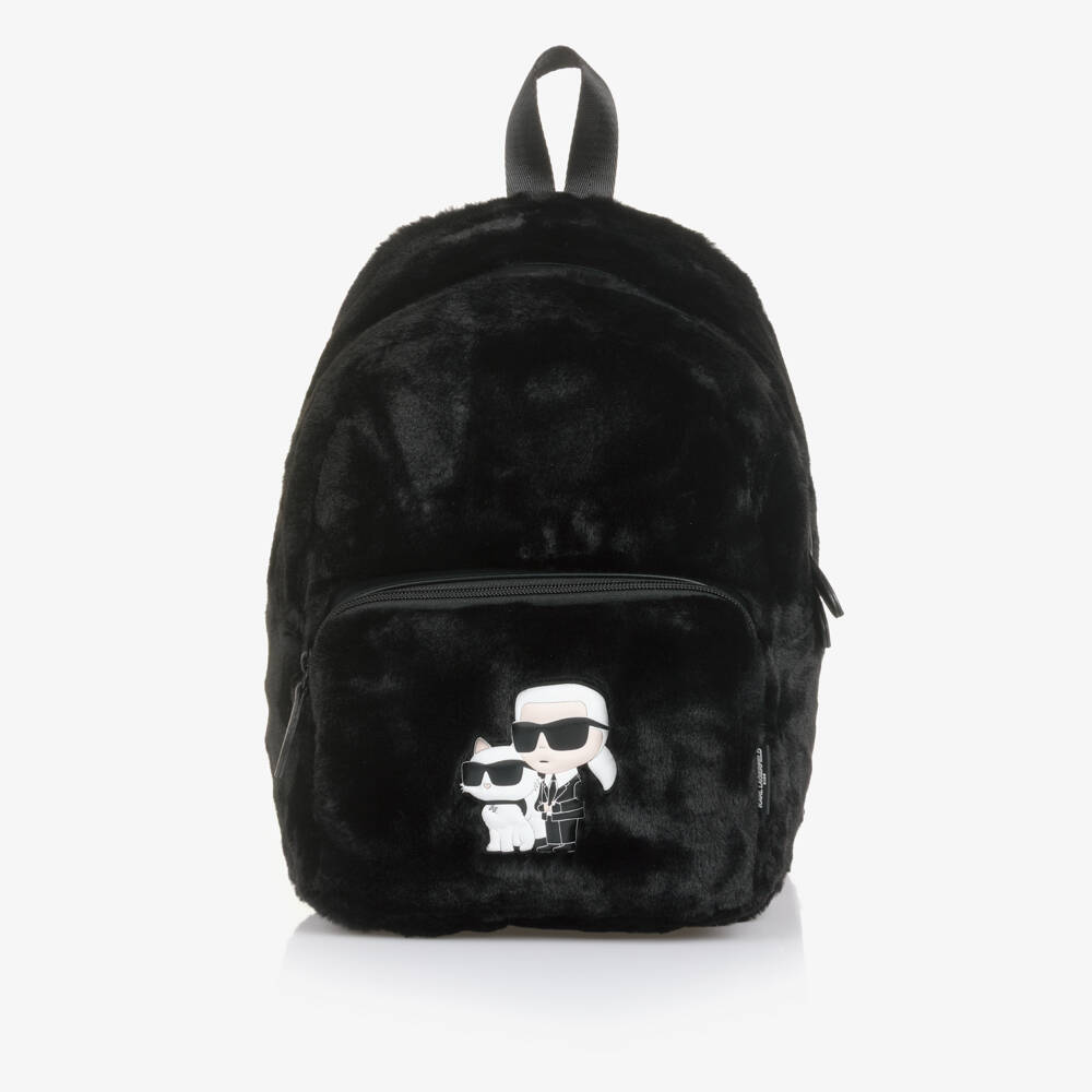 KARL LAGERFELD KIDS-Girls Black Faux Fur Backpack (32cm) | Childrensalon Outlet