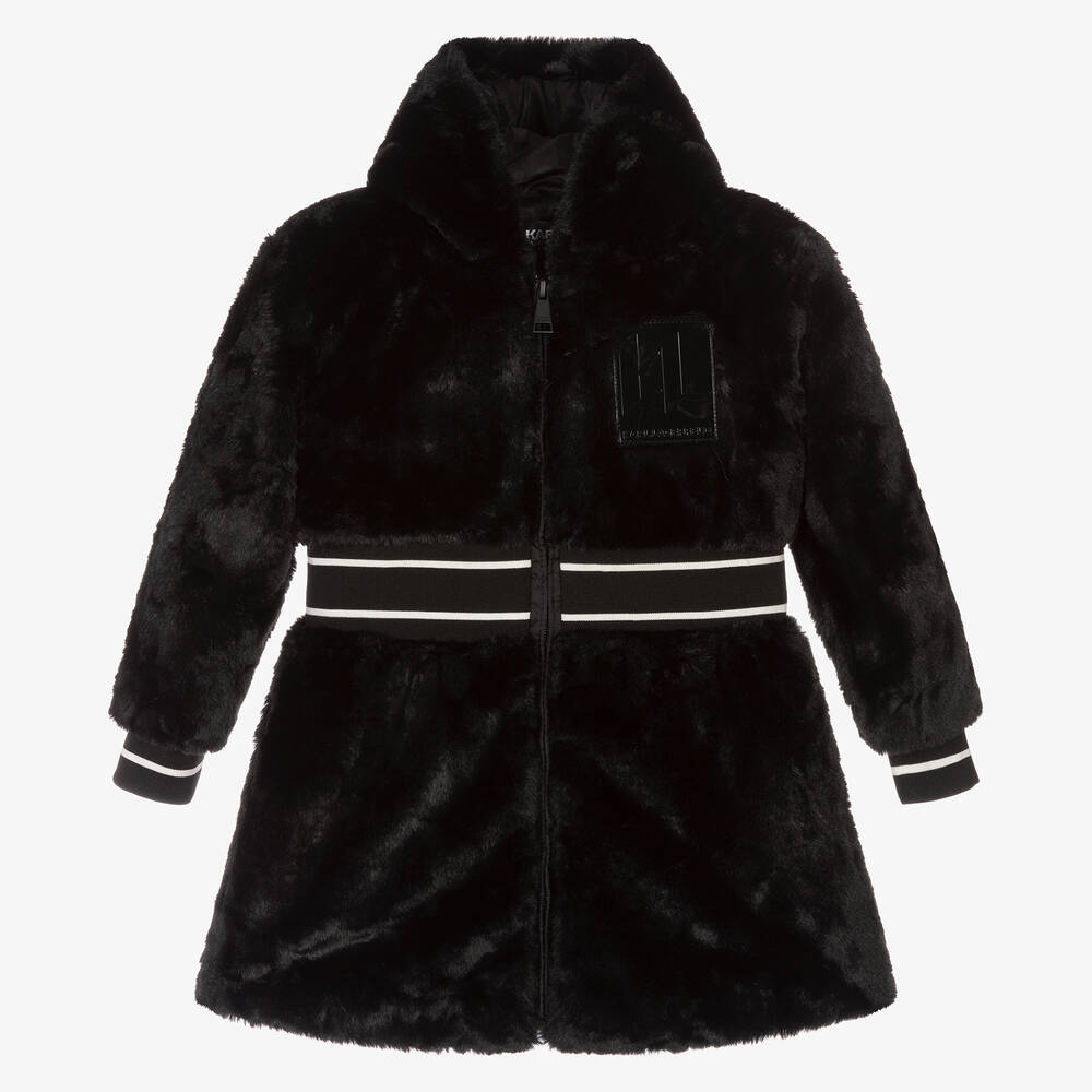 KARL LAGERFELD KIDS - Girls Black Faux Fur Coat | Childrensalon