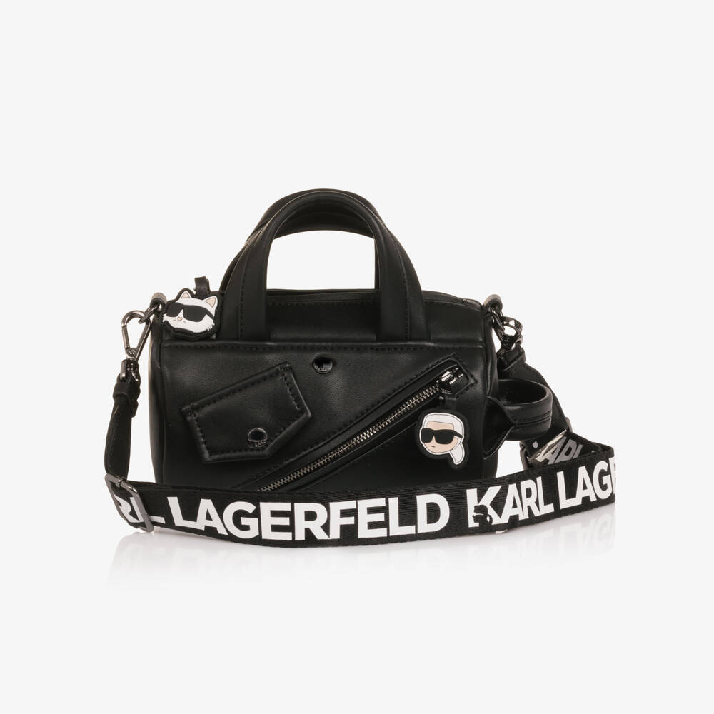 KARL LAGERFELD KIDS-Girls Black Faux Leather Handbag (18cm) | Childrensalon Outlet