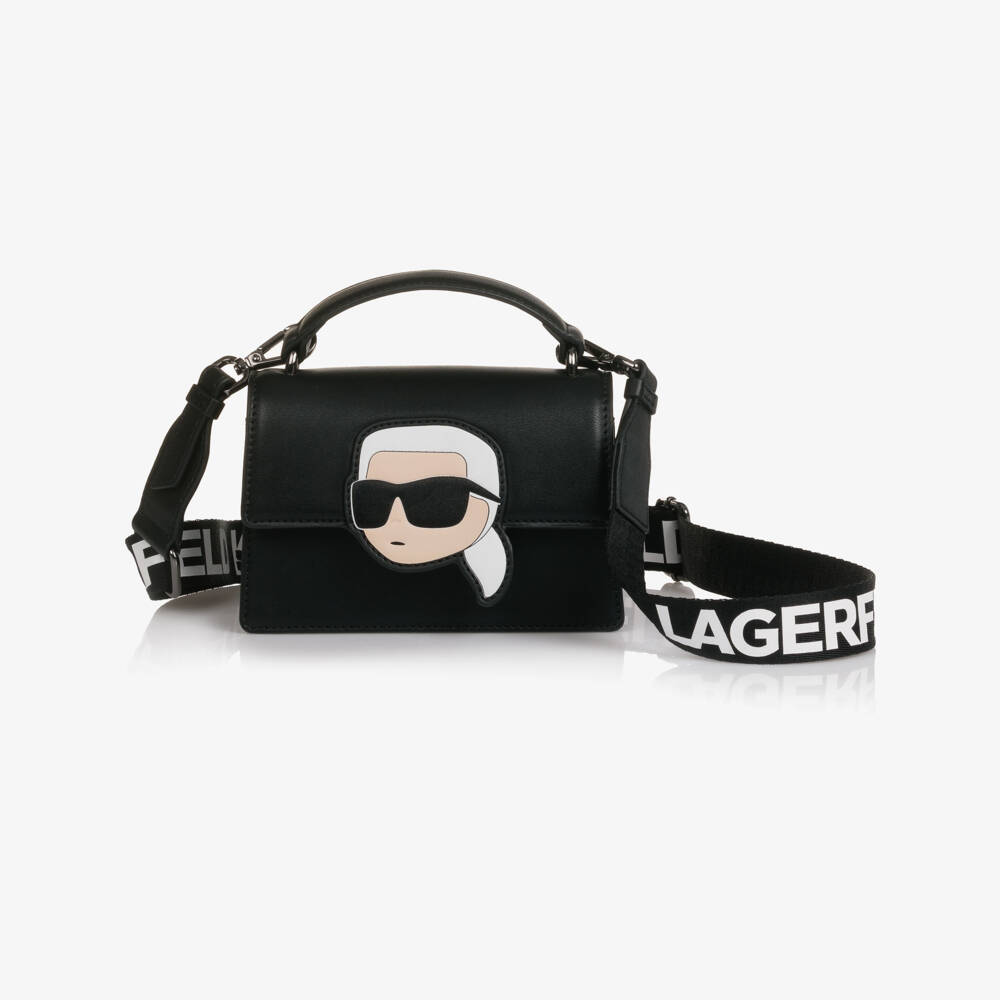 KARL LAGERFELD KIDS-Girls Black Faux Leather Karl Ikonik Bag (17cm) | Childrensalon Outlet